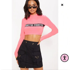 Planet Gold Black Cargo Mini Skirt